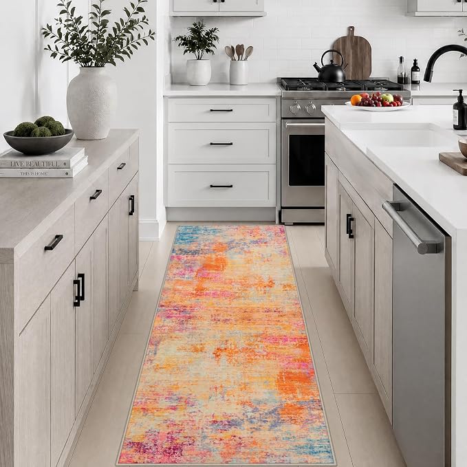 2x6 Washable Runner Rug：Modern Abstract Soft Carpet Galaxy Haze | For Hallway, Bedroom, Kitchen, Laundry, Bathroom,Door Mat,Modern Abstract,Machine washable,Non-Slip,Stain Resistant,Indoor