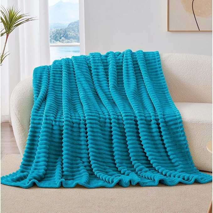 BEDELITE Ribbed Twin Blanket for Couch & Bed, Teal, 60"x80" | Ultra-Soft Plush Fleece, Cozy, Warm Yet Lightweight, Ribbed Texture, Home Decor, Machine Washable, Giftable, All-Season Use