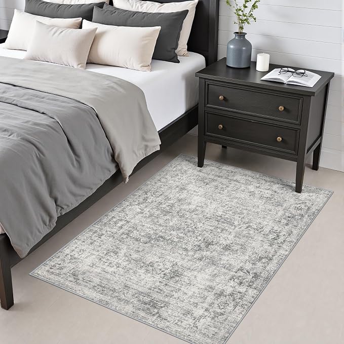 Area Rug Living Room: 3x5 Modern Washable Soft Carpet Black Grey | For Hallway, Bedroom, Kitchen, Laundry, Bathroom,Door Mat,Modern Abstract,Machine washable,Non-Slip,Stain Resistant,Indoor