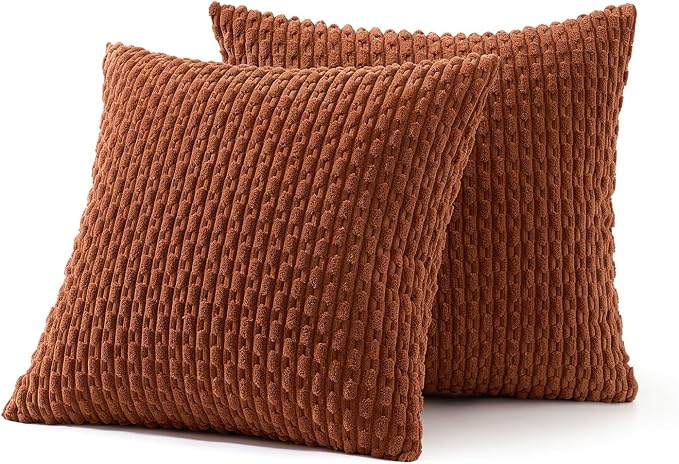 MIULEE Fall Decorative Throw Pillow Covers 26x26 Rust Textured Corduroy | Terracotta Pack of 2 Striped Pillow Covers Modern Farmhouse Autumn Home Decor for Couch Bed Sofa Living Room