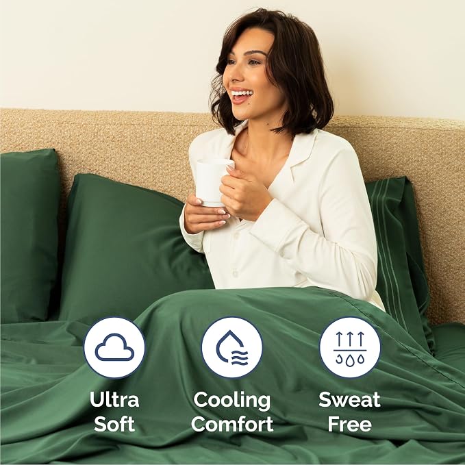 Cal King Size 4 Piece Sheet Set - Breathable & Cooling - Emerald Green | Hotel Luxury Bed Sheets for Women & Men, Deep Pockets, Easy-Fit, Extra Soft & Wrinkle Free Sheets, Oeko-Tex Bed Sheet Set