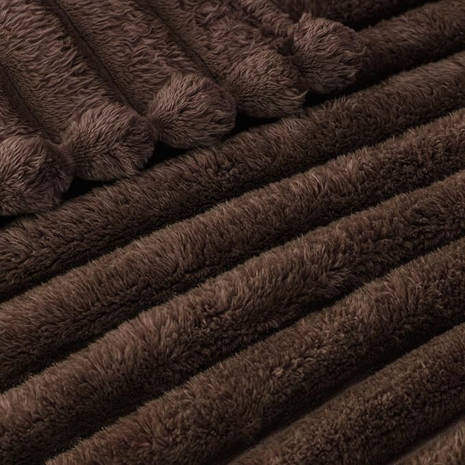 Exclusivo Mezcla Striped Fleece Throw Blanket for Couch, Sofa, Bed, 50"x60" | Soft Breathable Cozy Bed Blankets, Lightweight Plush Fluffy Fuzzy Jacquard Decorative Blankets