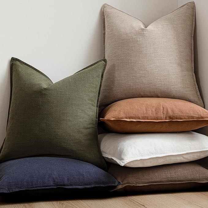 Foindtower Linen Solid Decorative Throw Pillow Covers 16x16 Natural Linen | Pack of 2 Boho Farmhouse Morden Pillowcase,Accent Neutral Cushion Covers,Home Decor for Chair Couch Sofa Bedroom Living Room