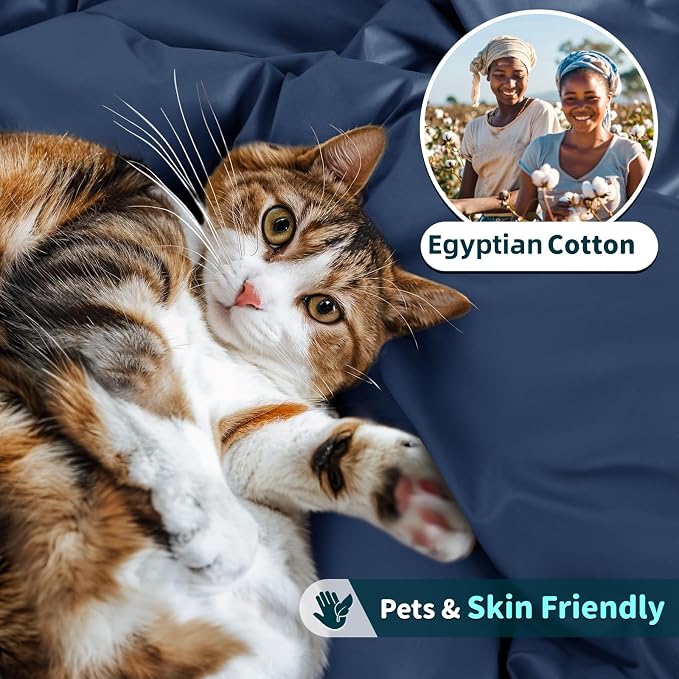 LBRO2M 100% Egyptian Cotton Sheets 1200 TC, Deep Pocket 16", 4Pcs, Cal King | Long Staple Cotton Bed Sheets, Extra Soft and Breathable Sheets, Cozy for All Seasons, Navy Blue