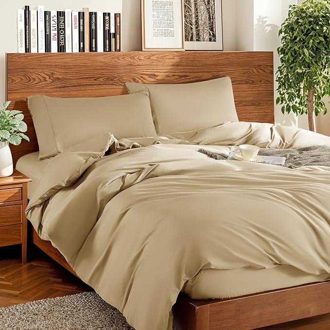 DEITAS 100% Cotton King Duvet Covers 3 Piece,1200 Thread Count，Beige | Luxury Egyptian Cotton Comforter Cover With Zipper Closure, Ultra Cooling Breathable, Hotel Bedding Duvet Covers