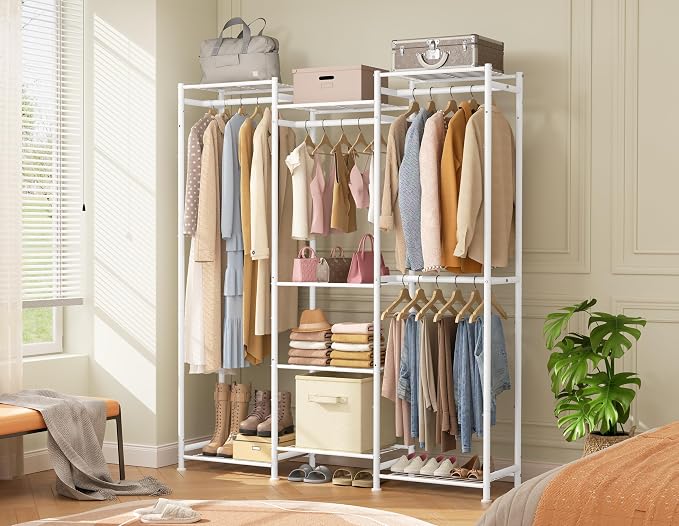 HOMIDEC Wardrobe Closet, 4 Hanging Spaces Portable Clothes Rack | Free Standing Closet Organizer and Storage System with Hanging Rods,Clothing Rack Suitable for Cloakroom,Bedroom,etc.White