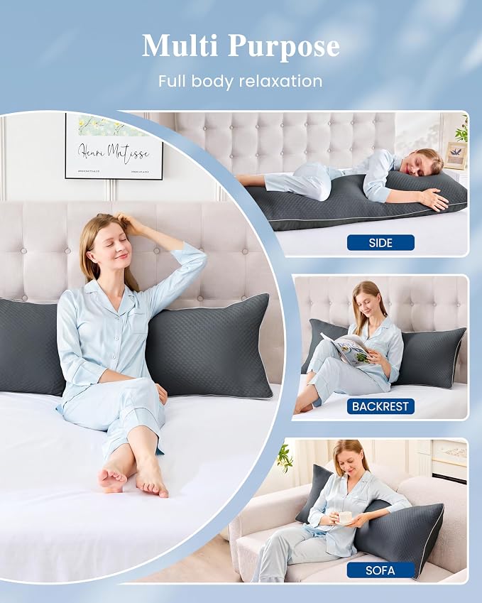 YZ HOME Cooling Body Pillow for Adults with Washable Pillowcase | Long Pillow for Bed with Memory Foam Insert，Adjustable, Soft Support for Side Sleeper, Pregnant(Grey, 20x54Inch)