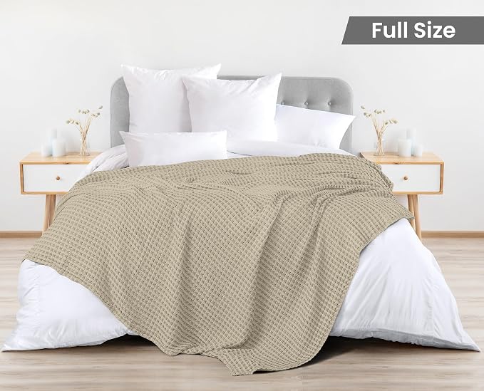 Utopia Bedding 100% Cotton Waffle Blanket Full Size Khaki, 90x84 Inch | Lightweight Breathable Cozy Summer Bed Blanket Home Decor Gift for Women and Men