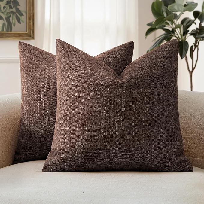 MIULEE Textured Chenille Throw Pillow Covers 20x20 Inch Red Brown | Pack of 2 Decorative Soft Throw Pillows, Solid Textured Cushion Covers, Modern Home Decor for Couch Sofa Bedroom Living Room