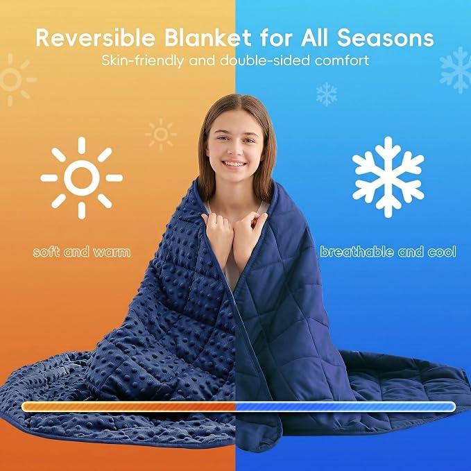 yescool Blue Weighted Blanket for Adults 15 lb, 48 * 72in Twin Full Size Heavy Throw Blanket for Better Sleep