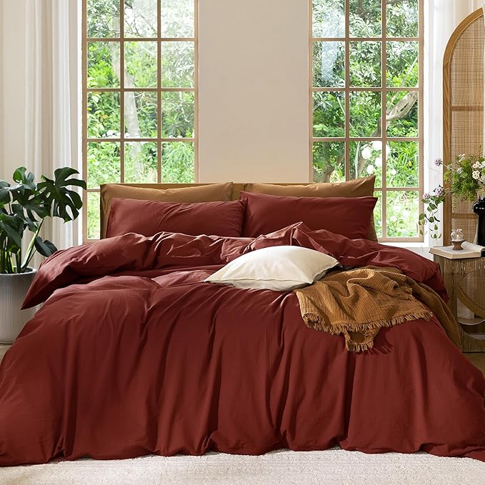 MooMee Duvet Cover Set 100% Washed Cotton Linen Like Full | Relaxed Linen-like Texture. Soft, Breathable & Long-lasting Comfort. Lightweight. Hidden Zipper with 8 Interior Corner Ties