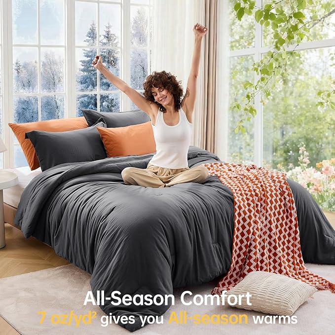 California King Comforter Set, All Season Ultra Soft Down Alternative Bedding - 3 Piece Lightweight Bed Set Includes 1 Comforter (104"x96") and 2 Pillow Shams (20"x36"), Dark Grey