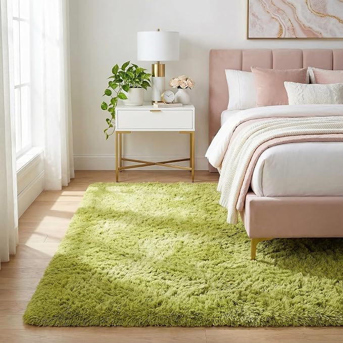 Soft Modern Indoor Large Shaggy Rug for Livingroom Bedroom Dorm Kids Room Home Decorative, Non-Slip Plush Fluffy Furry Fur Area Rugs Comfy Nursery Accent Floor Carpet 3x5 Feet, Green