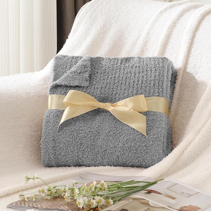 JOOJA Grey Throw Blanket, Soft Fluffy Fuzzy Knit Blanket for Couch Bed Sofa, Cozy Plush Warm Blanket for Bedroom Living Room, Spring Home Decor, 50x60 Inches