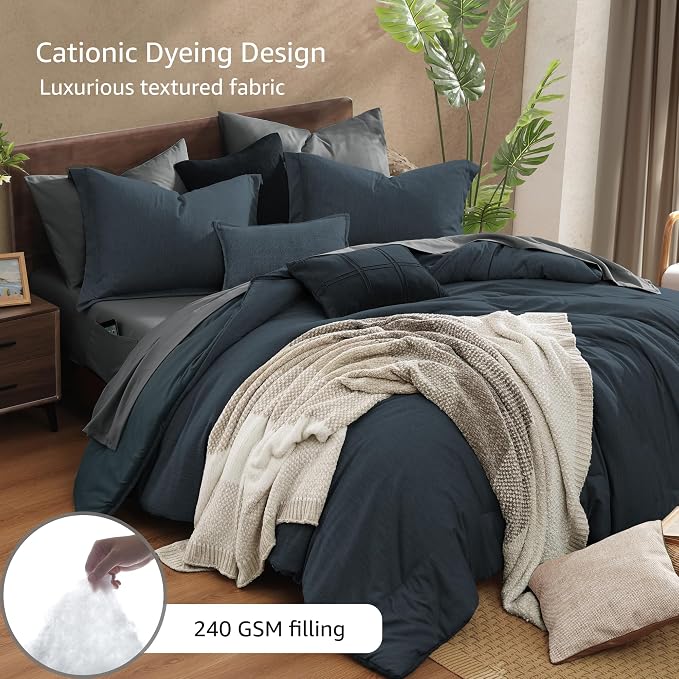 Monbix Twin XL Comforter Set 5 Pieces Navy Blue Bed in a Bag for Dorm | Cationic Dyeing Reversible All Season Bedding Sets with Comforter, Sheets, Pillowcase & Sham