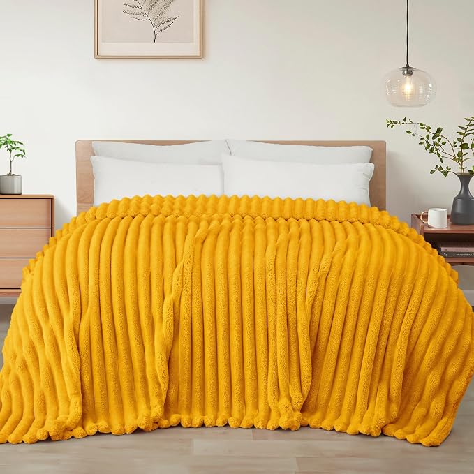 Exclusivo Mezcla Striped Twin Size Fleece Blanket for Bed, Couch, 60"x80" | Soft Breathable Cozy Bed Blankets, Lightweight Plush Fluffy Fuzzy Jacquard Decorative Blankets