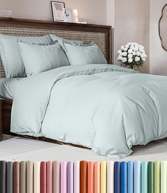 Duvet Cover King Size - Soft 3 Piece with Zipper Closure - Ice Blue | Extra Soft, Breathable, King Duvet Cover 104" x 90" with 2 Pillow Shams, Zipper Closures & Ties, Women, Men, Kids & Teens