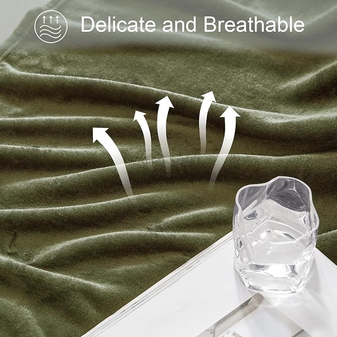 Exclusivo Mezcla Soft Fleece Blanket Twin Size for Bed, Olive Green | 60x80 Inches, Double-Sided Brushed Flannel, Lightweight Plush Cozy Blanket for Home Decor, All Season, Machine Washable