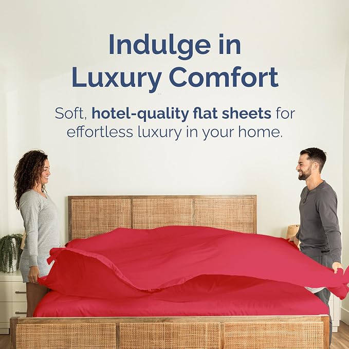 King Flat Sheet - Single Top Flat Sheet Only - Breathable & Cooling - Red | Hotel Luxury Top Flat Sheet Only, Ultra-Soft, Breathable & Cooling, Fade & Wrinkle Free, Easy-Care, Stain & Shrink Resistant