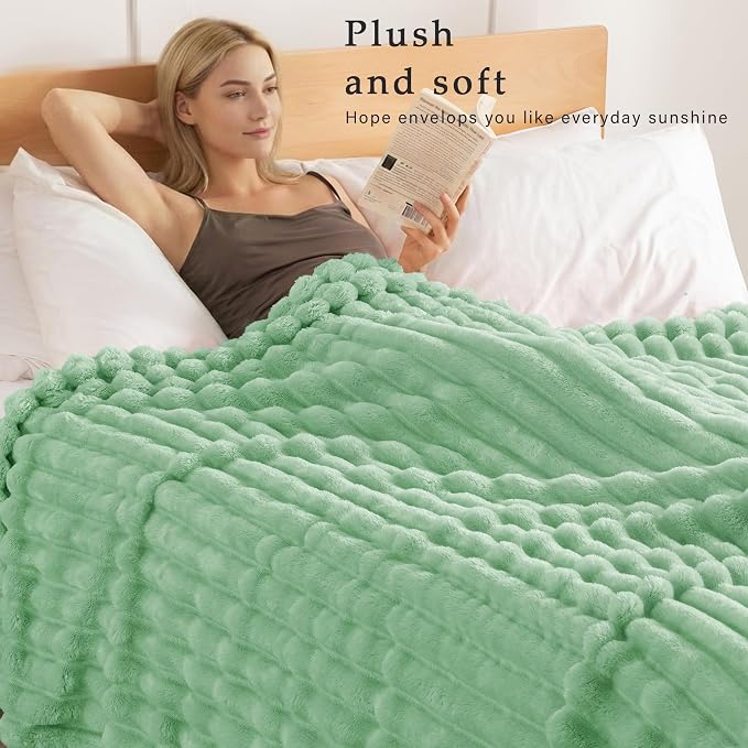 Exclusivo Mezcla Striped Twin Size Fleece Blanket for Bed, Couch, 60"x80" | Soft Breathable Cozy Bed Blankets, Lightweight Plush Fluffy Fuzzy Jacquard Decorative Blankets