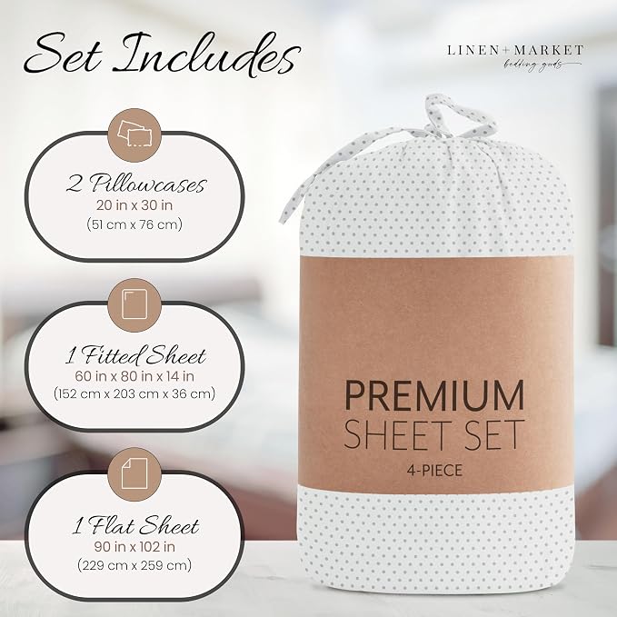 Linen Market Double-Brushed Patterned Microfiber Queen Sheet Set 4 Piece – Oeko-TEX Certified Ultra Soft & Wrinkle-Free - 16" Deep Pocket Sheets - Easy Care Queen Size - Stippled Light Gray