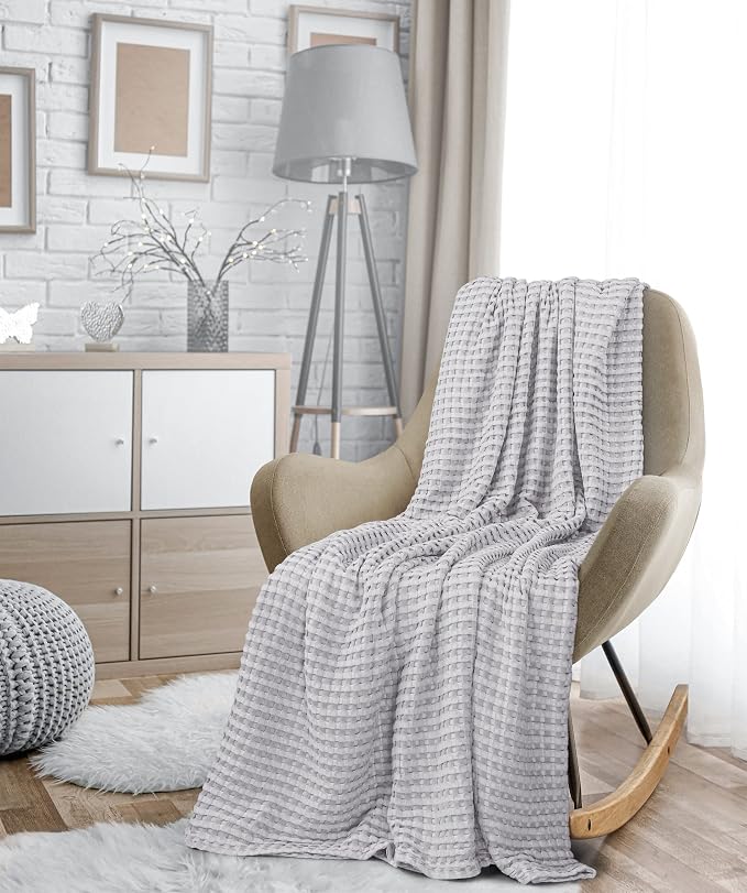 Utopia Bedding 100% Cotton Waffle Blanket Queen Size Silver, 90x90 Inch | Lightweight Breathable Cozy Summer Bed Blanket Home Decor Gift for Women and Men