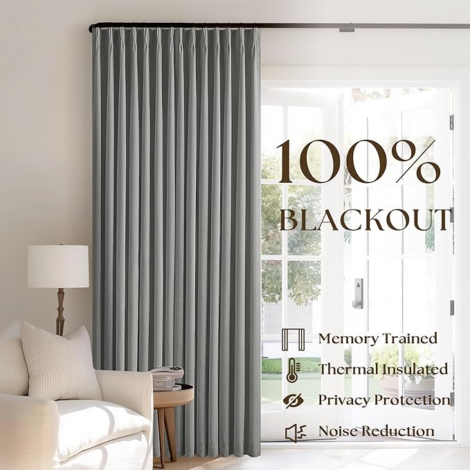 Dark Grey Linen 100% Black Out 120 Inch Curtains for Living Room | Pinch Pleated Back Tab Drapes, Thermal Insulated Full Black Out, W40xL120 Curtains for High Ceiling to Floor, 2 Panels