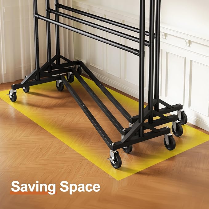 HOKEEPER Z Rack, Clothes Rack Hold 550LB Adjustable Height Double Rod Black | Portable Z Rack, Commercial Large Storage Space, with Wheels, Easy Assemble, 5 Years Sweet Service, 23"D*63"W*86"H