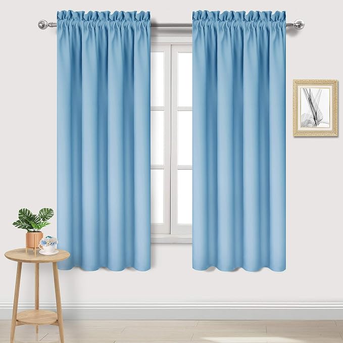 DWCN Blackout Curtains for Bedroom Living Room 42 x 63 Inch Long 2 Panels | Room Darkening, Thermal Insulated, Light Blocking, Rod Pocket Drapes, Noise Reducing Window Treatments, Light Blue