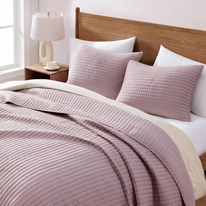 Queen Quilt-Lightweight Bedspreads Dusty Mauve Queen Size Quilt Bedding Set | Soft Coverlet with 2 Pillow Shams for All Seasons, Suitable for Bed, Couch, 3 Pieces, 90"x94"