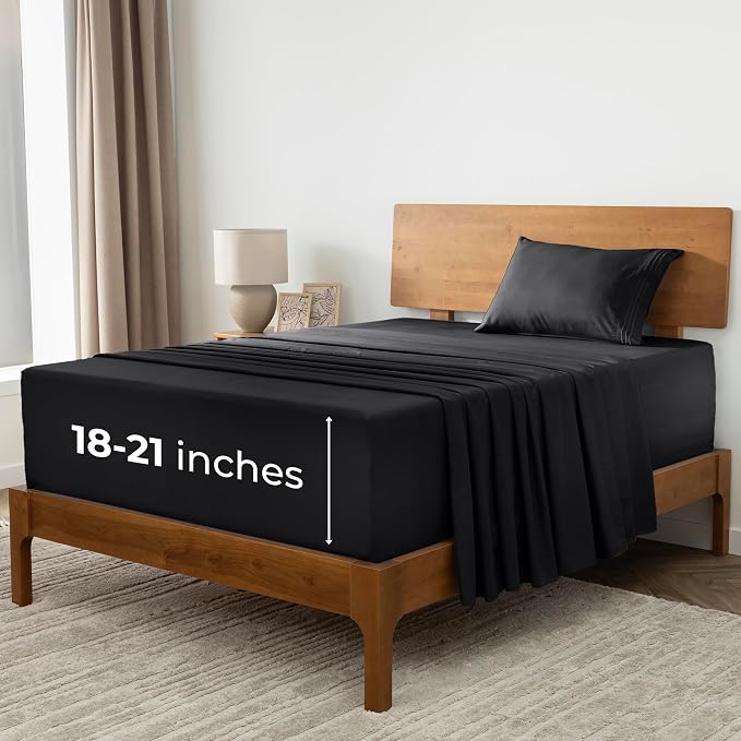 Mellanni Iconic 3-Piece, Ultra Soft Sheet Set (Twin XL, Black) | 10M+ Sleepers. Lab-tested: Sleeps Cool, Stays Bright, Strong, Smooth. Good Housekeeping Best Bedding, 7 yrs running.