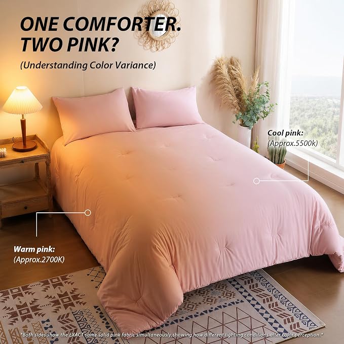 weigelia Pink Comforter Set Queen Size, All Season Lightweight Bedding Set | Soft Microfiber Queen Comforter Set, Machine Washable, Solid Color Bed Set (1 Comforter, 2 Pillowcase)