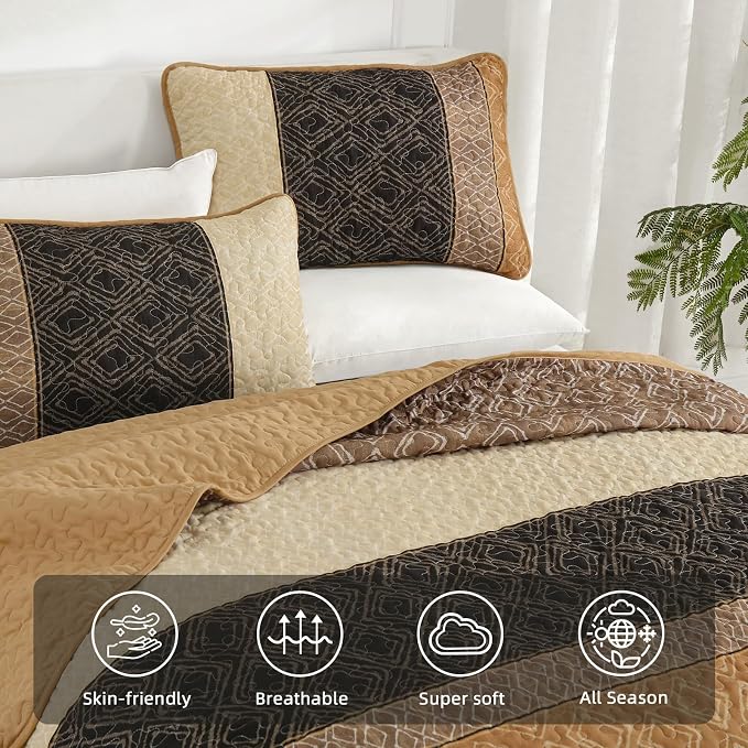 Cottolester Fall Twin Quilt Set for Dorm Bedding,2 Pieces Brown Bedspread | Lightweight Coverlets Set for Teens Boys Adults Students,Soft Microfiber Quilt Bedding for College 68"x86"