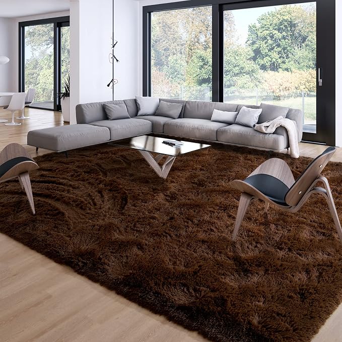 Soft Modern Indoor Large Shaggy Rug for Bedroom Livingroom Dorm Kids Room Home Decorative, Non-Slip Plush Fluffy Furry Fur Area Rugs Comfy Nursery Accent Floor Carpet 6x9 Feet, Brown