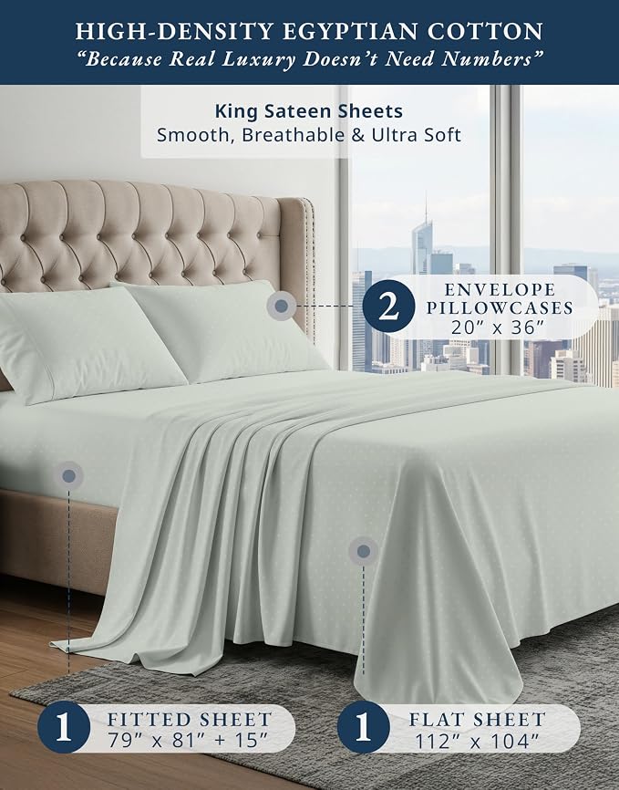 LANE LINEN King Size Bed Sheets Deep Pockets Sateen Weave - Silver | Hotel Sheets King - 4-Piece Set, For Guests And Everyday Use, For A Silky Hotel-Style Bed, Fade-Resistant & Durable