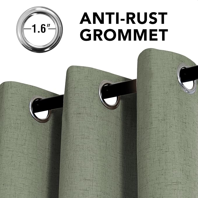 H.VERSAILTEX Linen Curtains 100% Blackout Curtains for Bedroom 84 inch Long Full Light Blocking Nature Linen Blended Window Curtains for Living Room Nickel Grommet (2 Panels, Heathered Dried Sage)