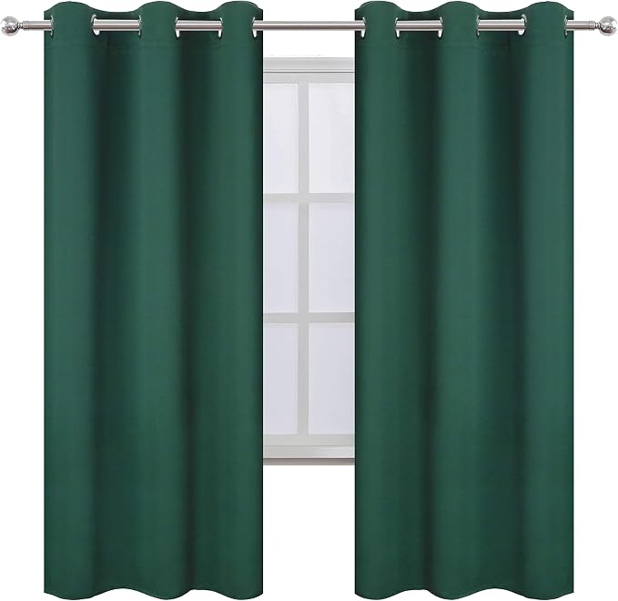 Dark Green Thermal Blackout Curtains/42 x 72 Inch/Set of 2 Panels Room Darkening Curtains for Bedroom