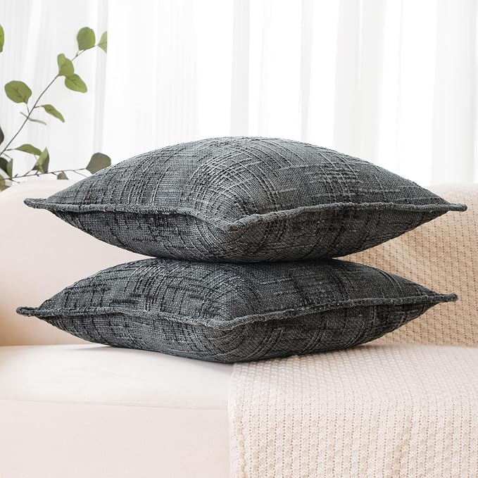 HPUK Chenille Throw Pillow Covers 18x18 Inch, Soft Woven Texture, Set of 2 | Plush woven texture, invisible zipper, couch sofa bed bedroom living room decor, square cushion covers, inserts not included