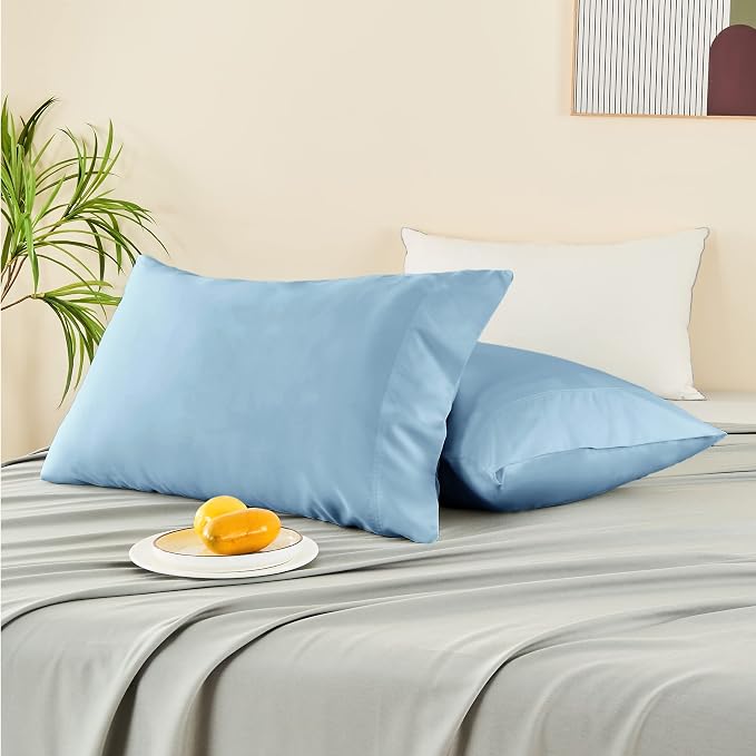 BEDELITE Pillow Cases Standard Size 2Pcs, Rayon Derived from Bamboo, Blue | Cooling and Breathable Pillow Cover for Hot Sleepers & Night Sweats, Silky Soft Cozy, Envelope Closure, 20"x26"