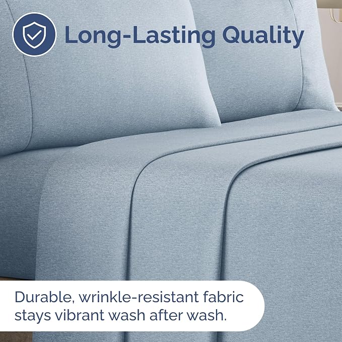 Queen Flat Sheet - Single Top Flat Sheet Only - Cooling - Heathered Blue | Hotel Luxury Top Flat Sheet Only, Ultra-Soft, Breathable & Cooling, Fade & Wrinkle Free, Easy-Care, Stain & Shrink Resistant