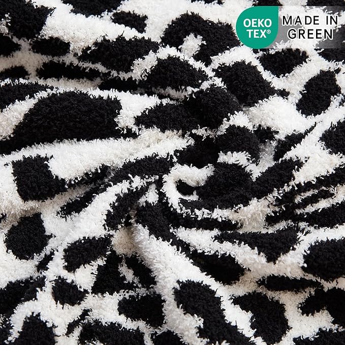 MH MYLUNE HOME Ultra Soft Leopard Throw Blanket, Black White, 71"x78" | Reversible Fleece Throw Blanket, Comfy Fluffy Fuzzy Plush Blanket Throws for Couch Sofa Bed, Cozy Blankets for Women Gift