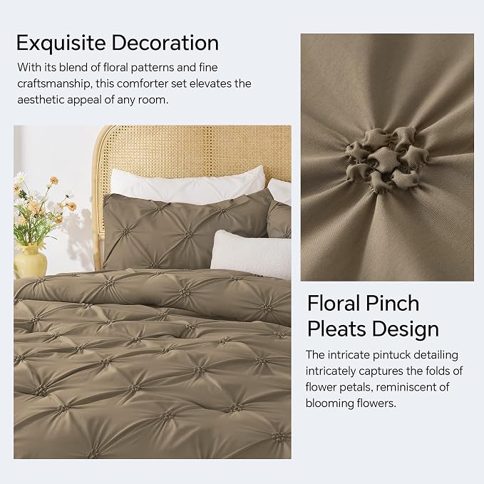 BEDELITE Queen Comforter Set Light Brown,Lightweight & Soft Comforter | Pintuck Boho Bedding, Warm & Cute Bed Set for All Season,With 2 Pillowcases