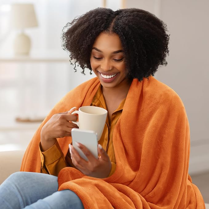 Utopia Bedding Soft Fleece Bed Blanket Queen Size Burnt Orange (90x90 Inch) | Microfiber Plush Warm Lightweight Breathable Cozy Blanket Anti-Static, All Season Use, Gift for Women and Men