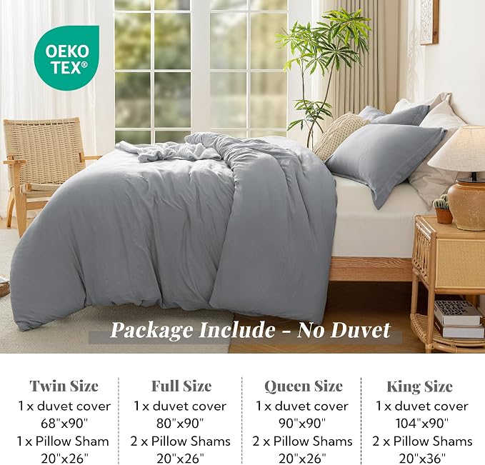 MILDLY Duvet Cover Cal King Ultra Soft Comforter Cover Set 3pcs, Grey | Washed Microfiber Cotton-Like, Breathable Comfort, Hidden Zipper, Corner Ties, OEKO-TEX Certified, Fade Resistant