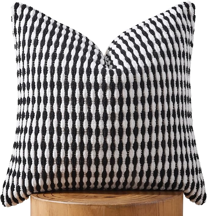 AmHoo Boho Chenille Pillow Cover Decorative Tufted Pillowcase for Couch Bed Sofa Bedroom Living Room Modern 18 x 18-Inch Black