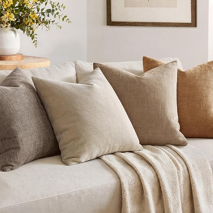 MIULEE Textured Chenille Throw Pillow Covers 20x20 Inch Beige | Pack of 2 Decorative Soft Throw Pillows, Solid Textured Cushion Covers, Modern Home Decor for Couch Sofa Bedroom Living Room