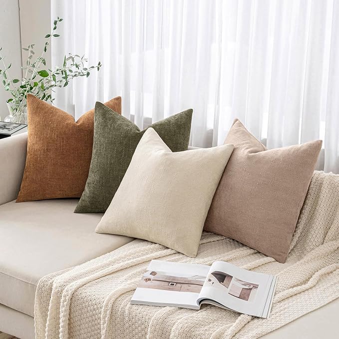 MIULEE 24x24 Inch Euro Textured Chenille Throw Pillow Covers Irish Cream | Pack of 2 Decorative Soft Throw Pillows,Solid Textured Cushion Covers,Modern Home Decor for Bed Couch Sofa Bedroom Livingroom