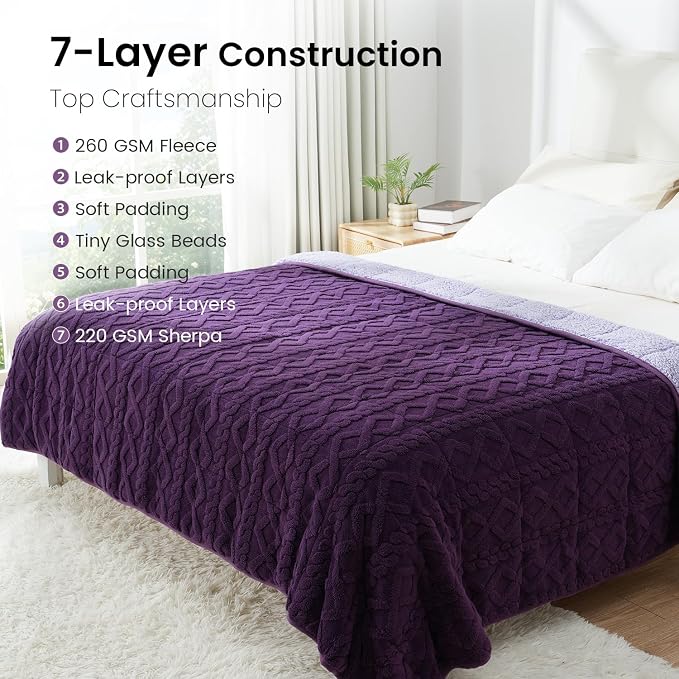 Drewin Weighted Blanket 15lbs for Adults,Dark & Light Purple,60" x 80" | Stress Relief & Better Sleep,Soft Jacquard Sherpa with Glass Beads,Machine Washable,Great for Napping,Relaxing,Reading