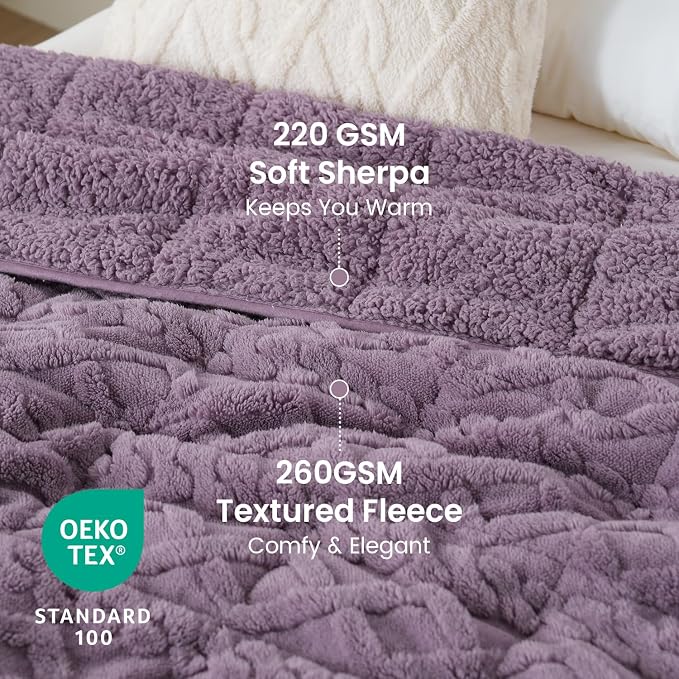 Drewin Weighted Blanket Twin Size for Adults 15lbs,Purple,48 x 72 inches | Great for Sleep Natural and Relaxing，Soft Jacquard Sherpa with Glass Beads，Cozy Heavy Throw Blankets，Machine Washable