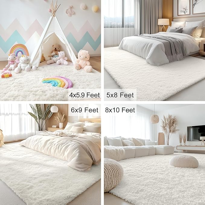 OLANLY 3x11 Machine Washable Runner Rugs for Hallway, Soft Fluffy Shaggy Bedside Rugs for Bedroom, Living Room, Indoor Floor Carpet for Kids Girls and Boys, Nursery Rooms, Home Decor Aesthetic, Ivory